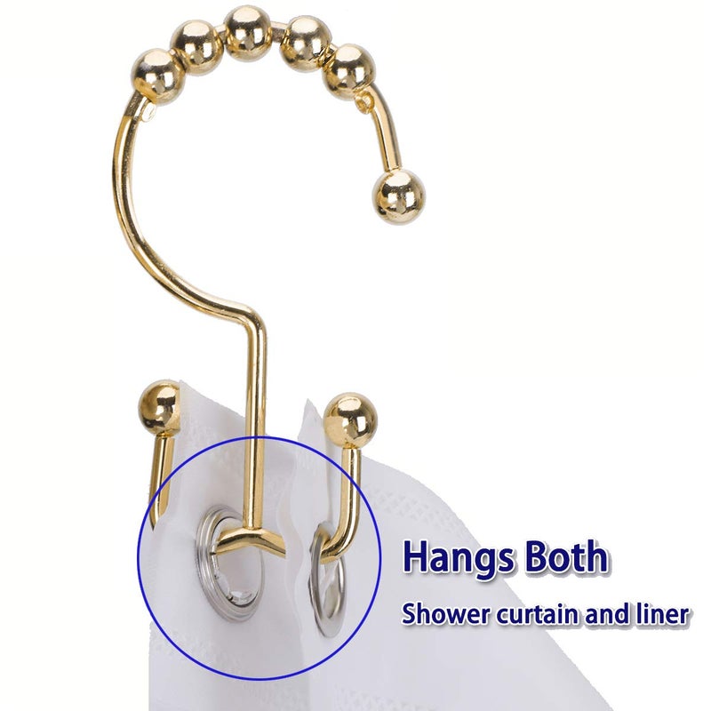 Yapicoco Shower Curtain Hooks Rings for Bathroom, 12PCS Stainless Steel Metal Rust Resistant Balance Sliding Double Curtain Hooks (Gold) - Image 4